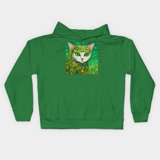 Klimt Cat with Bright Green Eyes Kids Hoodie